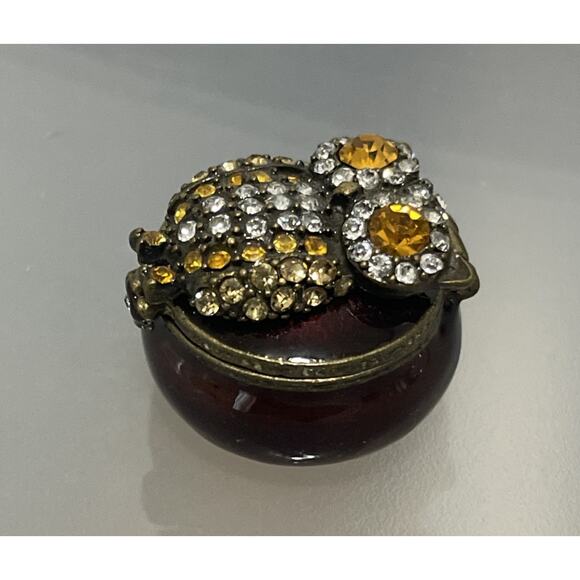 Papyrus Rhinestone Enamel Owl Miniature Earth Tones Trinket Box - Picture 3 of 10